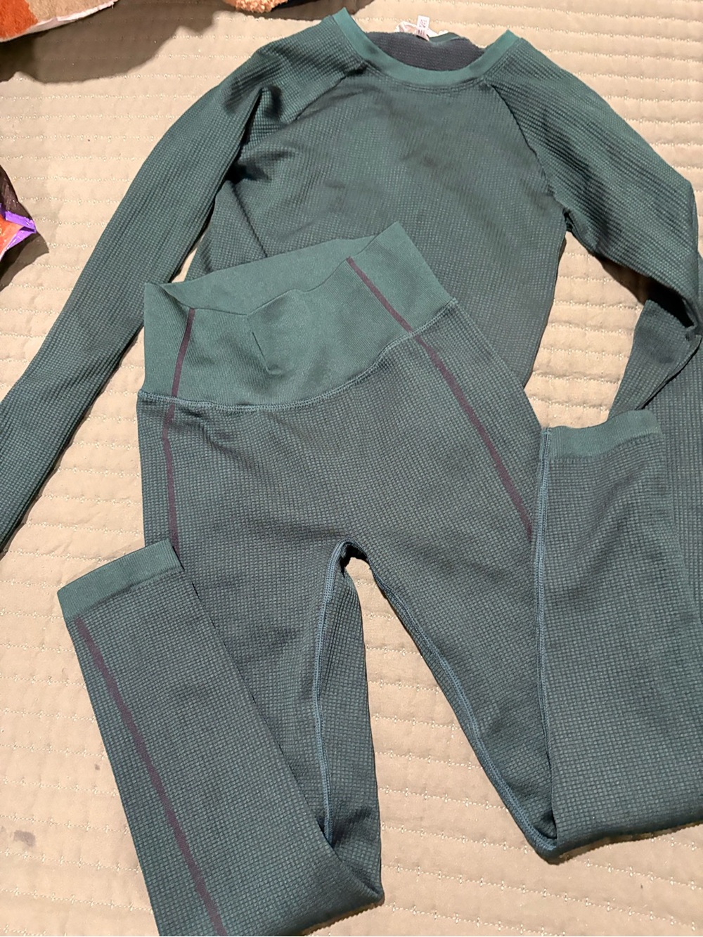 aerie Forest Green Waffle-Knit Active Top & Leggings Set
